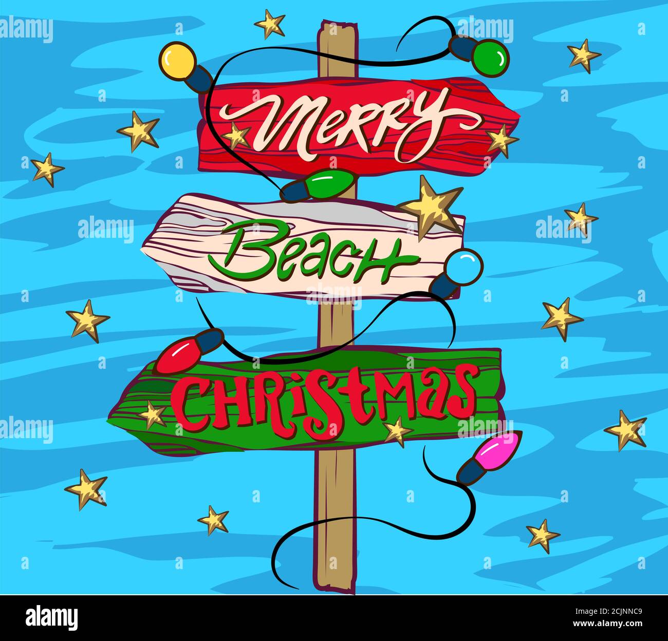 Christmas signs beach, Christmas on the beach, comic signs on the beach