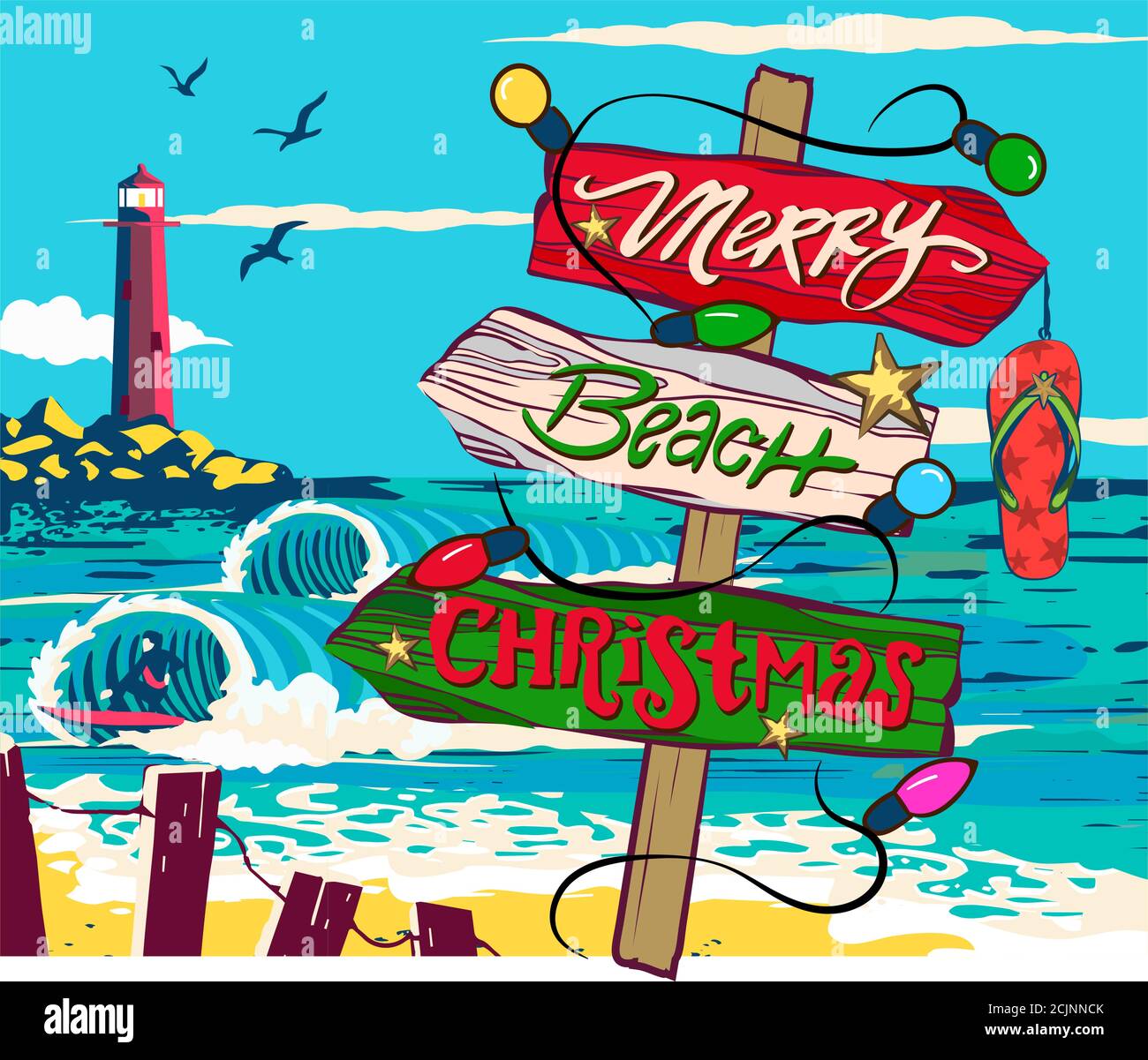 Christmas signs beach, Christmas on the beach, comic signs on the beach