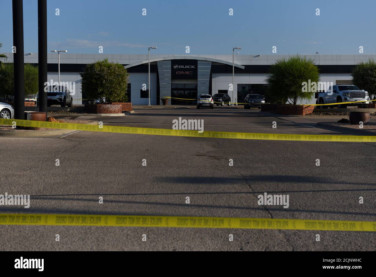 Police Tape Is Seen As Texas State Troopers And Other Emergency Personnel Monitor The Scene At A Local Car Dealership Following A Shooting In Odessa Texas U S September 1 2019 Reuters Callaghan O Hare