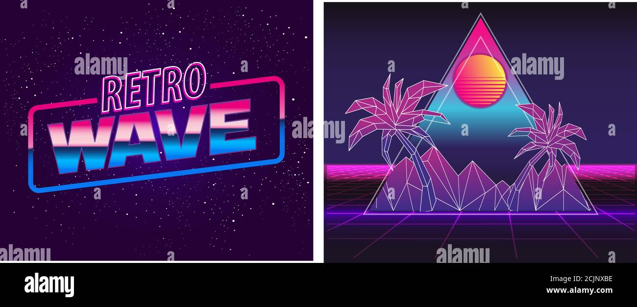 Retro future, slogan give me back 80's, futuristic landscape, mountains. Sci-Fi Background. 80s Party Background. Retro Wave music album cover templat Stock Vector