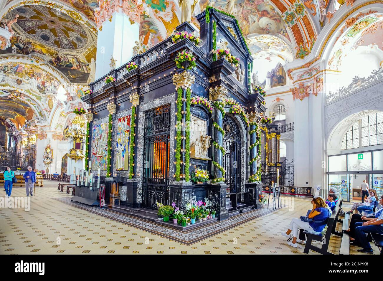 Pilgrims celebrate 'Engelweihe' is the feast of the dedication of the Chapel of Our Lady. Benedictine Abbey. The Pilgrimage Town of Einsiedeln (city’s Stock Photo