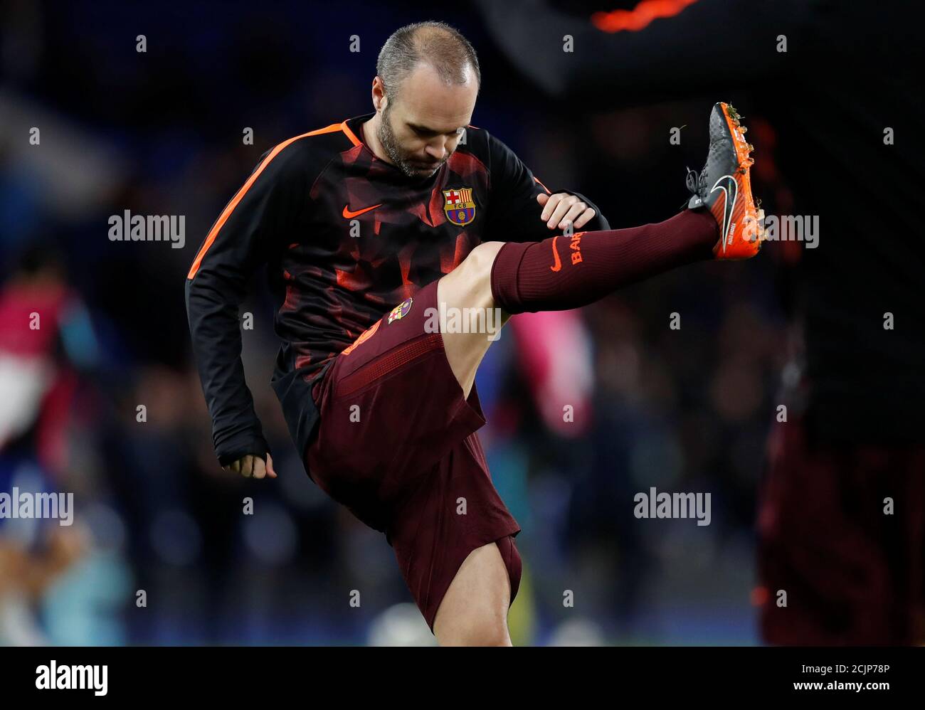 Soccer Football - Champions League Round of 16 First Leg - Chelsea vs FC Barcelona - Stamford Bridge, London, Britain - February 20, 2018   Barcelona’s Andres Iniesta warms up before the match    REUTERS/Eddie Keogh Stock Photo