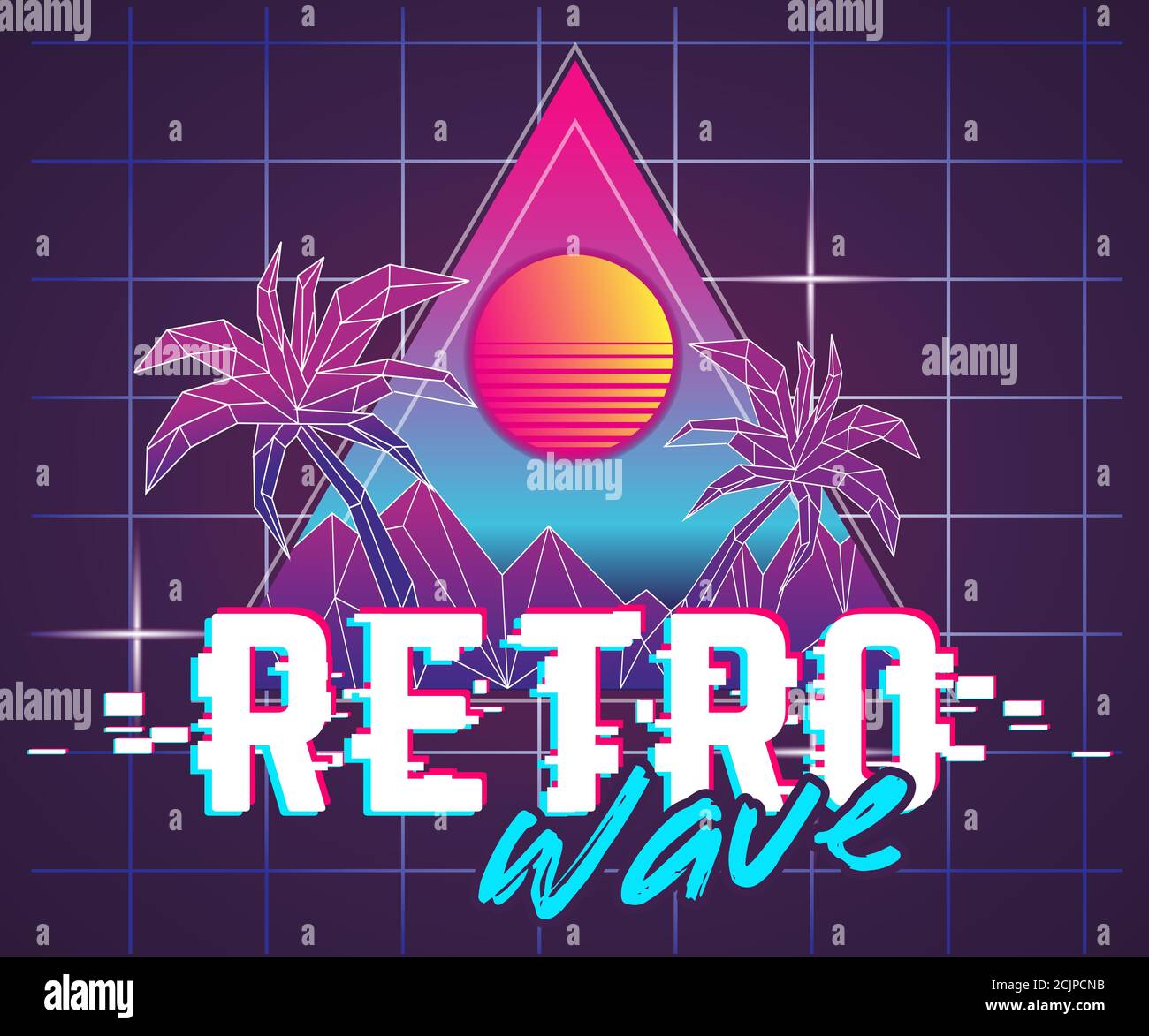 Retro future, slogan give me back 80's, futuristic landscape, mountains. Sci-Fi Background. 80s Party Background. Retro Wave music album cover templat Stock Vector