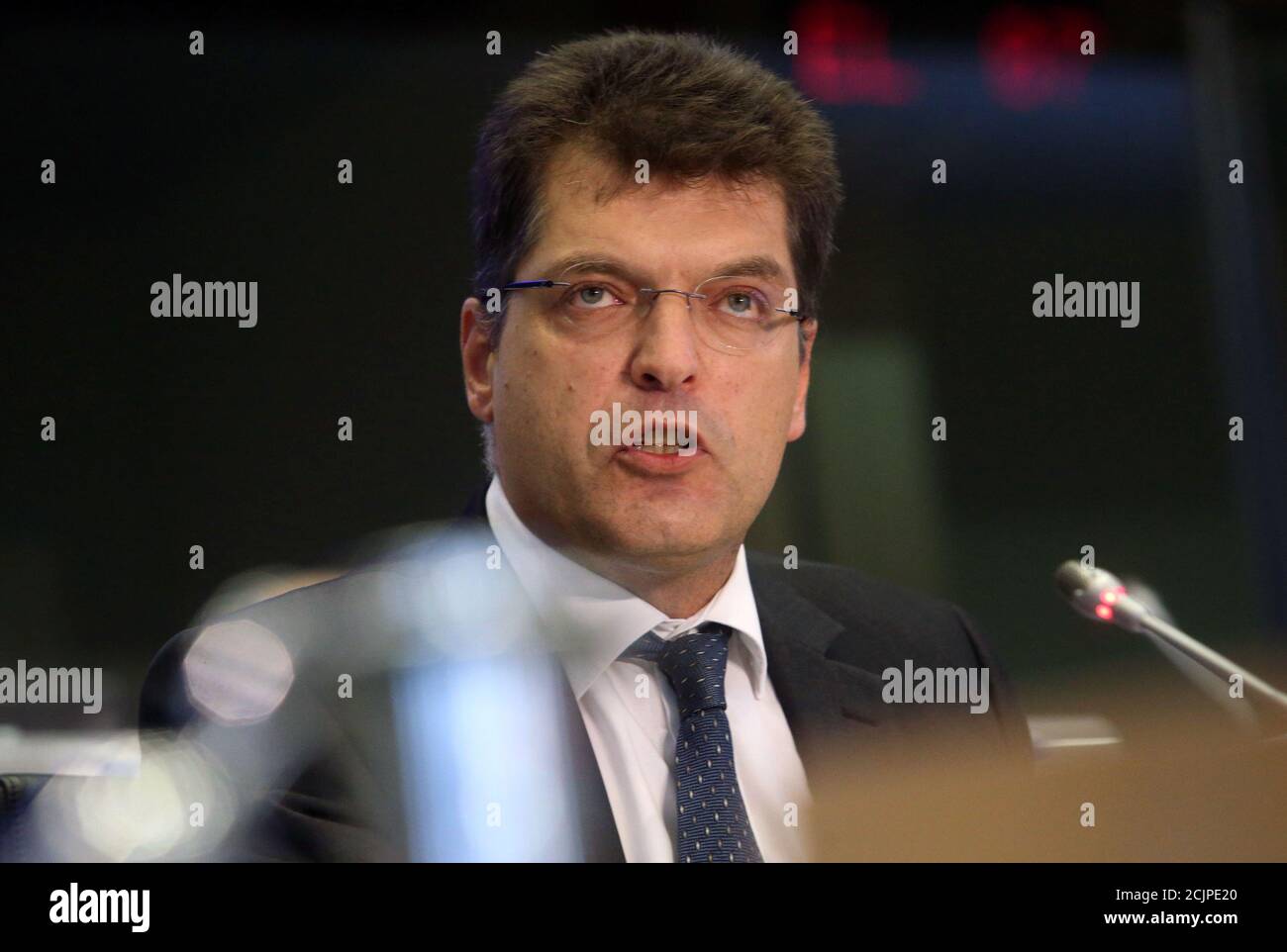 European Crisis Management Commissioner-designate Janez Lenarcic of Slovenia attends his hearing before the European Parliament in Brussels, Belgium October 2, 2019. REUTERS/Francois Walschaerts Stock Photo
