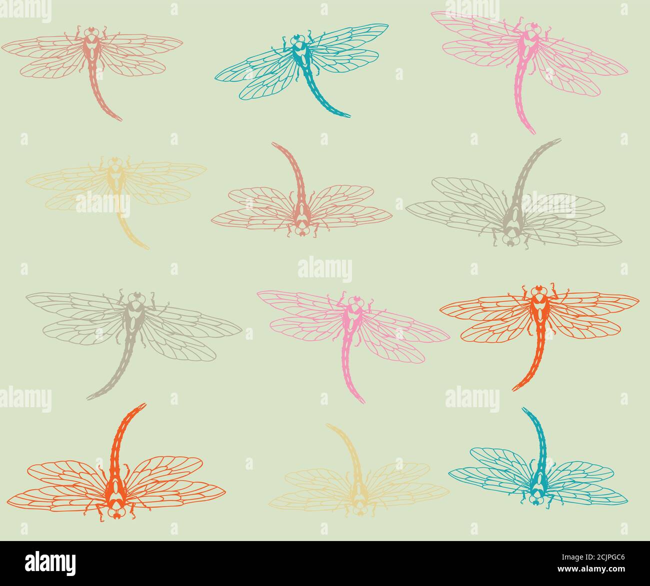 pattern with dragonflies fluttering through space Stock Vector