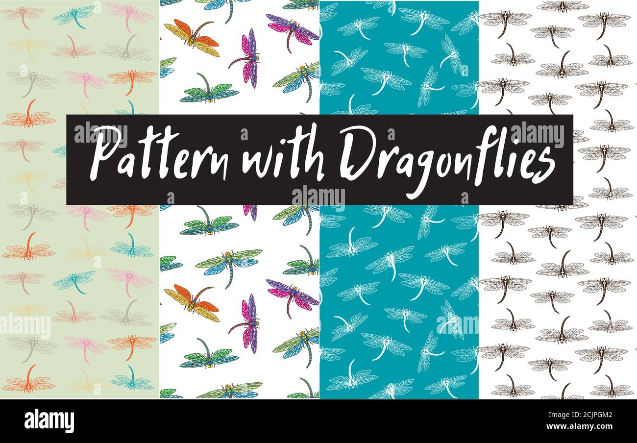 pattern with dragonflies fluttering through space Stock Vector