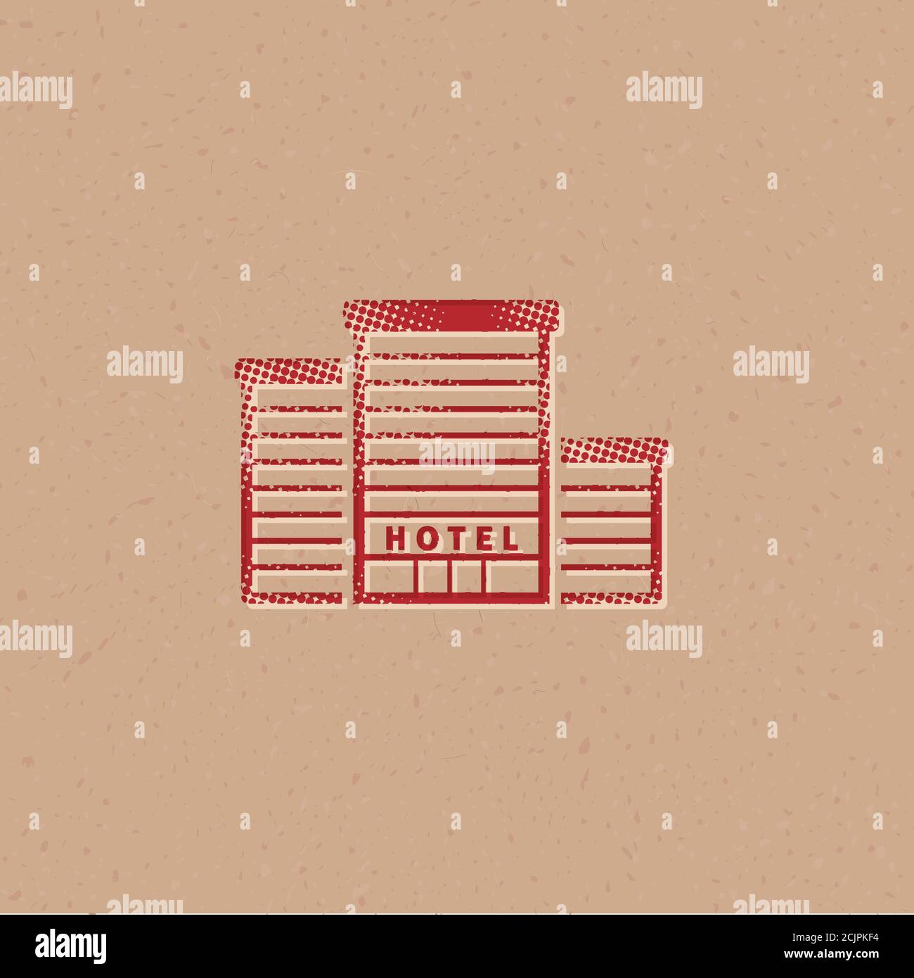 Hotel building icon in halftone style. Grunge background vector ...