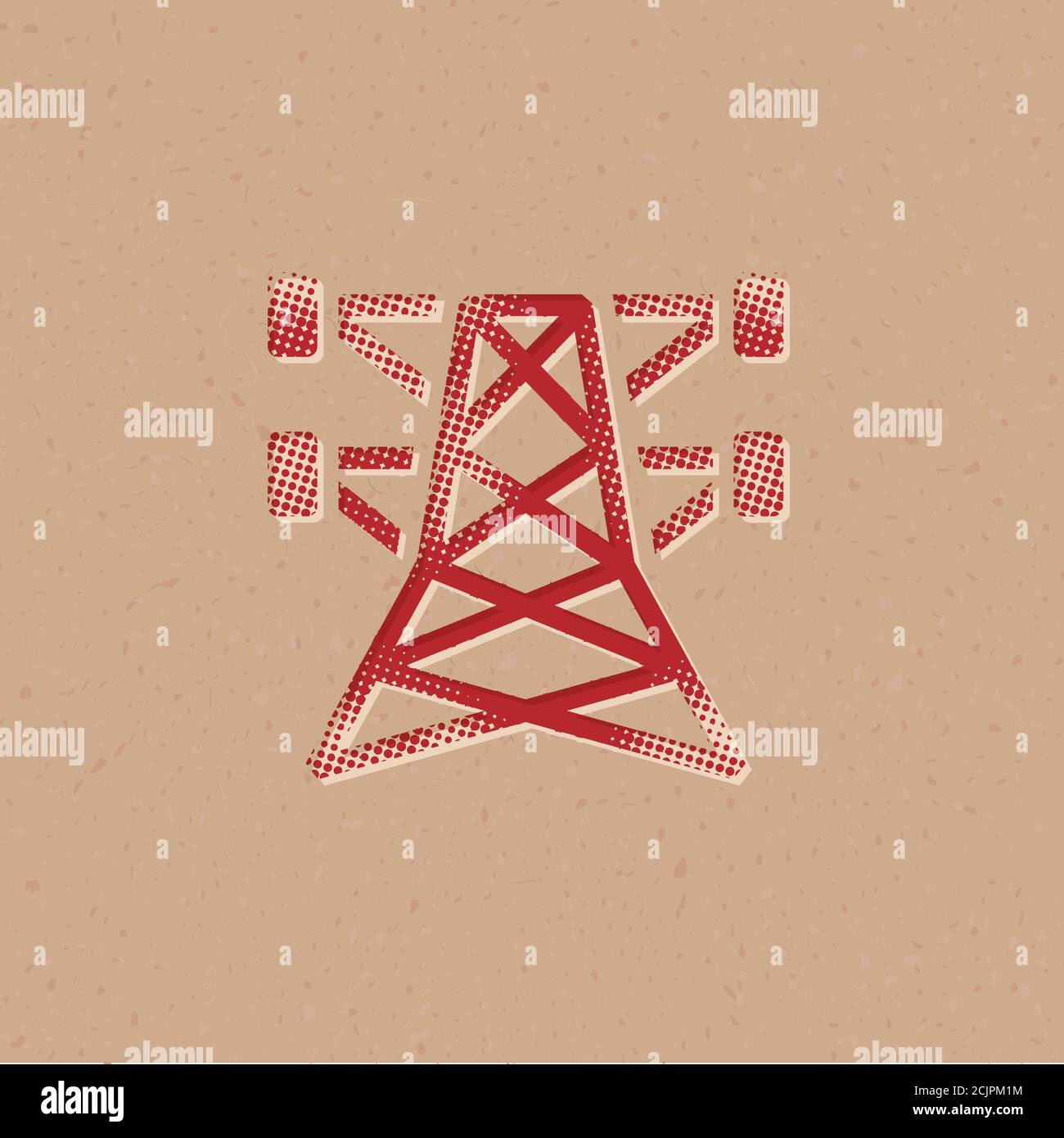 Pylon icon in halftone style. Grunge background vector illustration ...