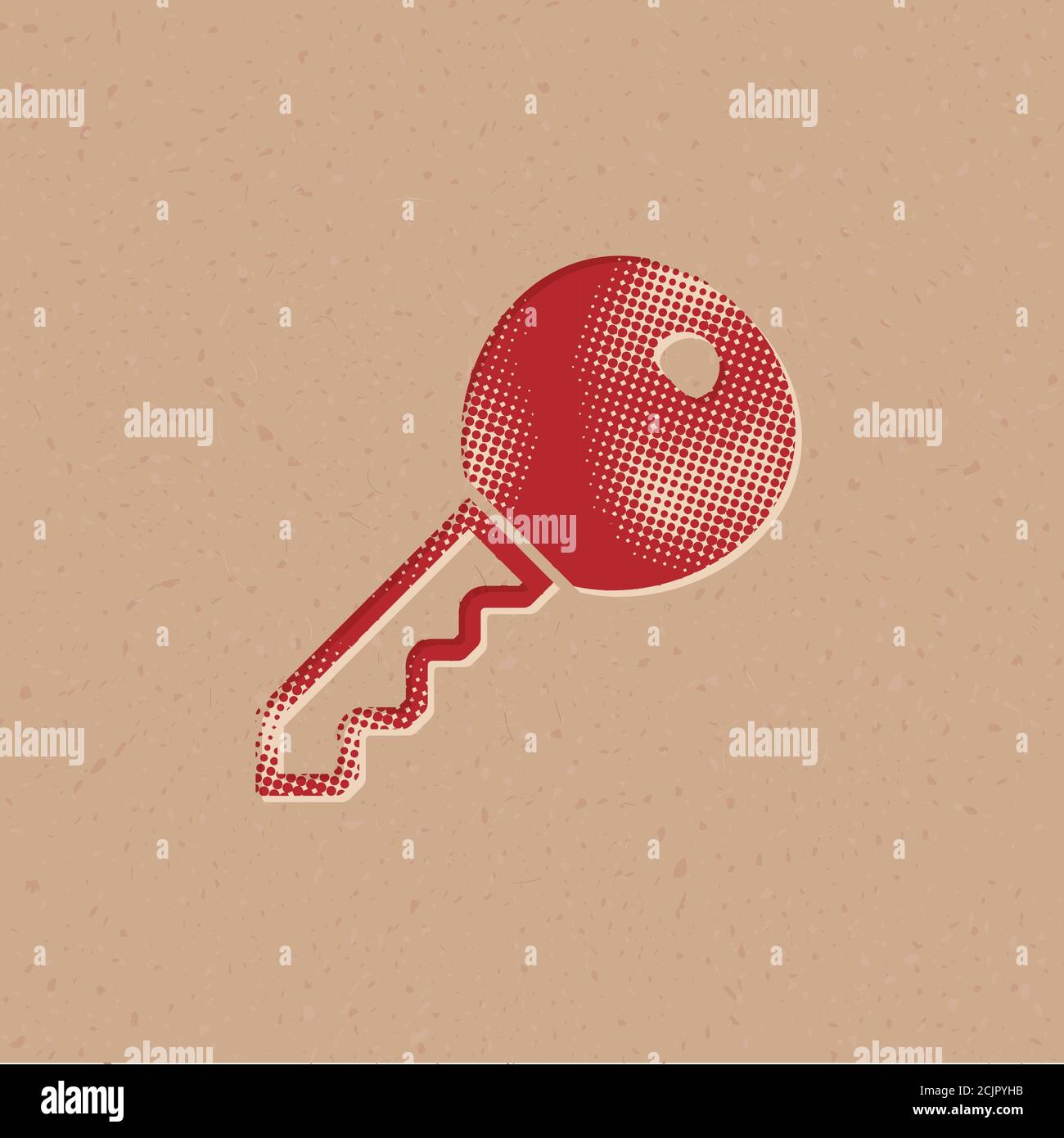 Key icon in halftone style. Grunge background vector illustration. Stock Vector