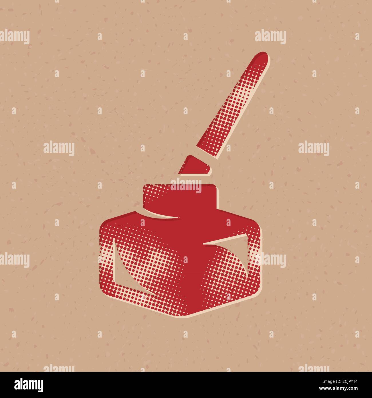 Ink pot icon with brush in halftone style. Grunge background vector ...