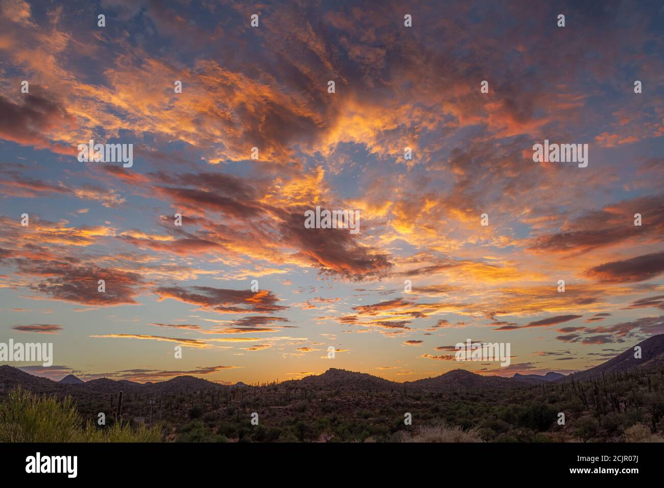 Sunset over a mountain landscape in the Sonoran Desert of Arizona Stock ...