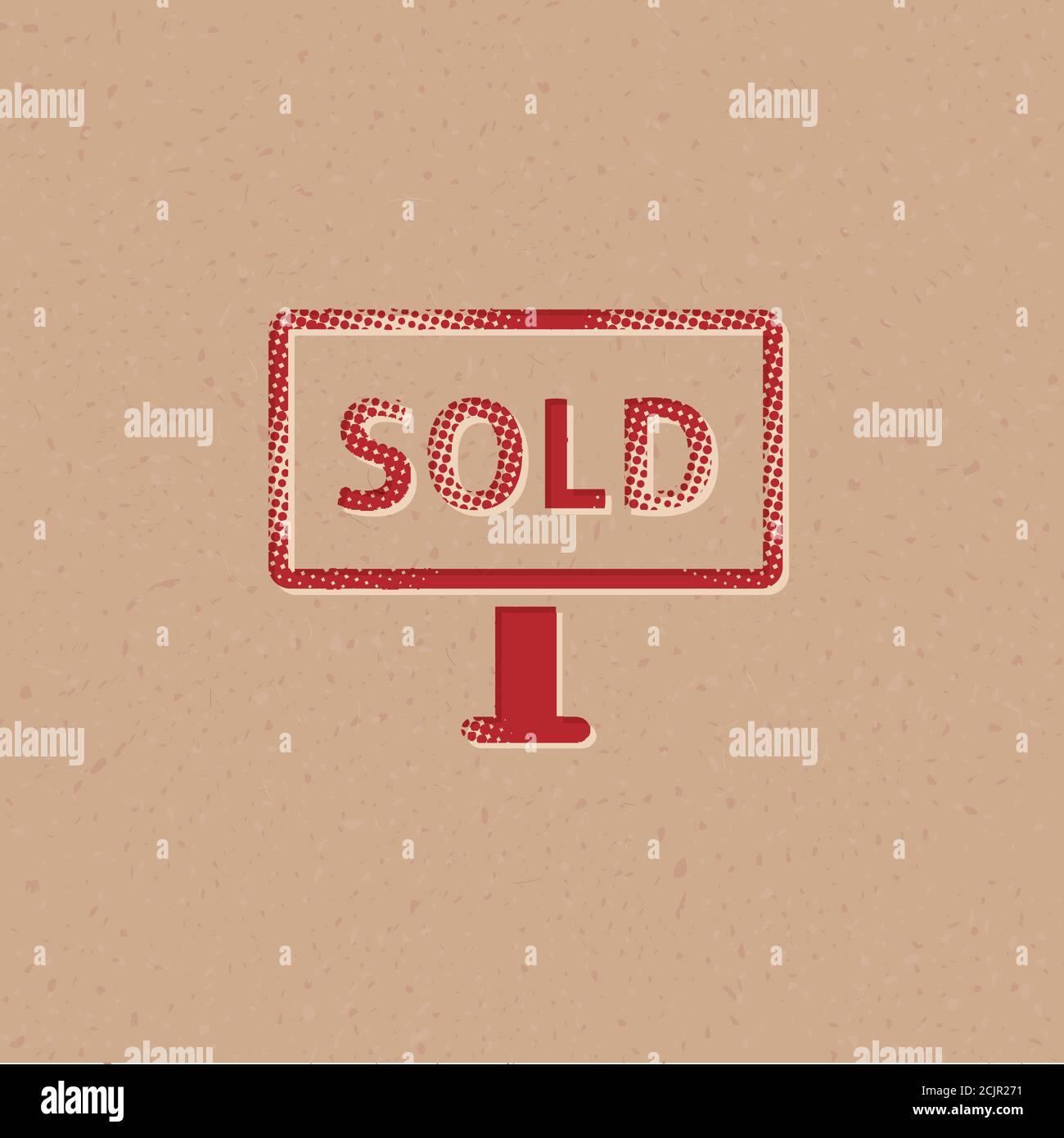 Sold out sign icon in halftone style. Grunge background vector ...