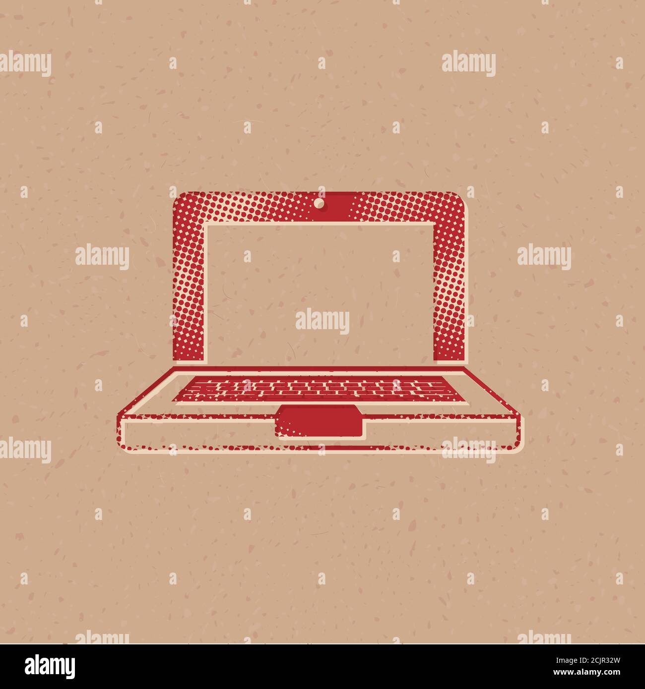 Laptops icon in halftone style. Grunge background vector illustration. Stock Vector