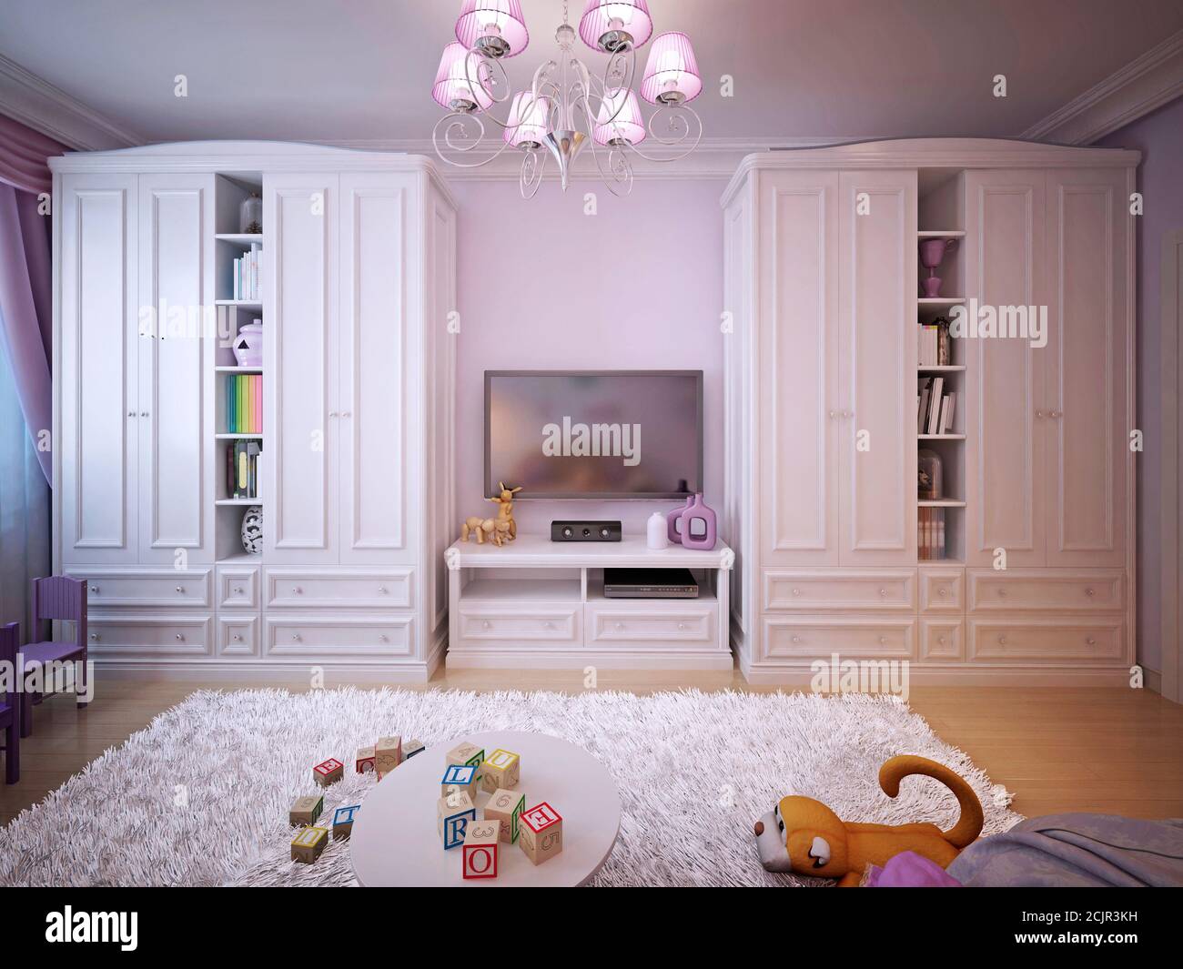 White in the children's room in the classical style for girls