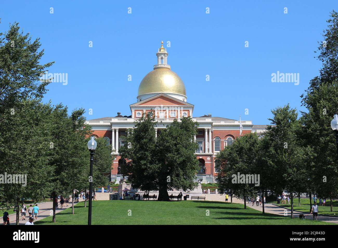 The grounds and the historic Massachusetts State House on Beacon Hill ...