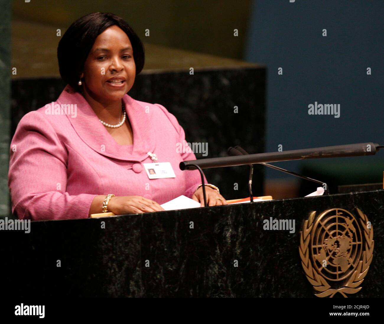 Maite Nkoana-Mashabane, Minister of International Relations and Cooperation of South Africa, speaks at the United Nations conference on the World Financial and Economical Crisis in New York, June 24, 2009.  REUTERS/Brendan McDermid (UNITED STATES POLITICS BUSINESS) Stock Photo