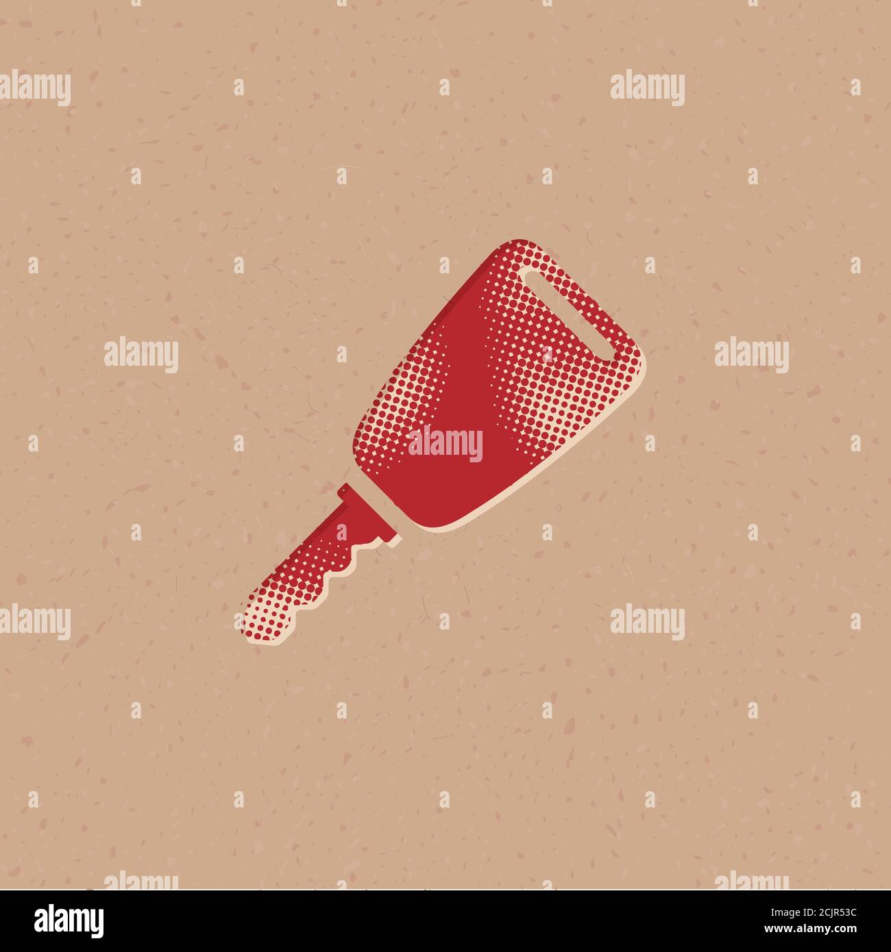 Key icon in halftone style. Grunge background vector illustration. Stock Vector