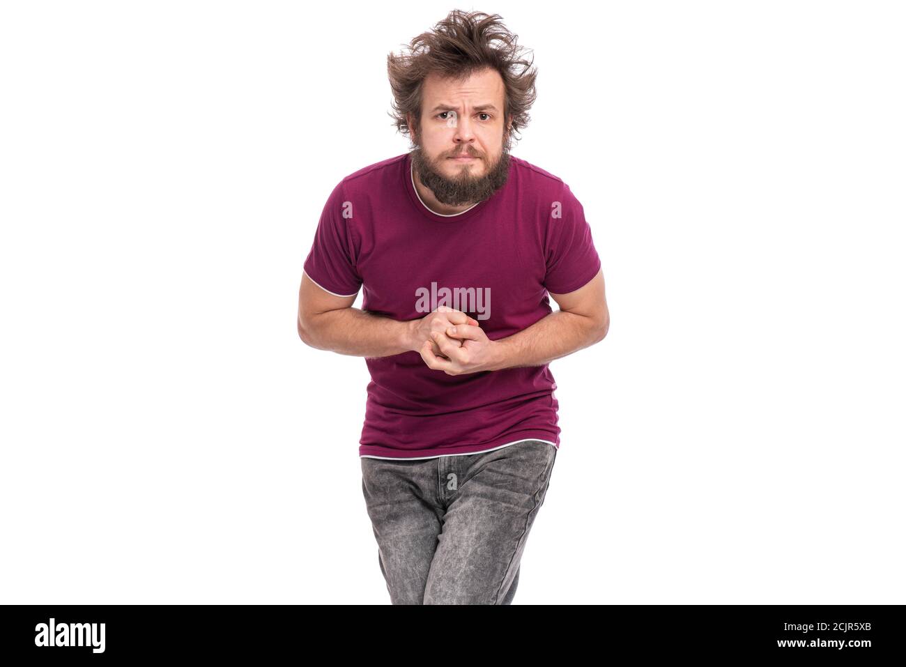 Crazy bearded man emotions and signs Stock Photo