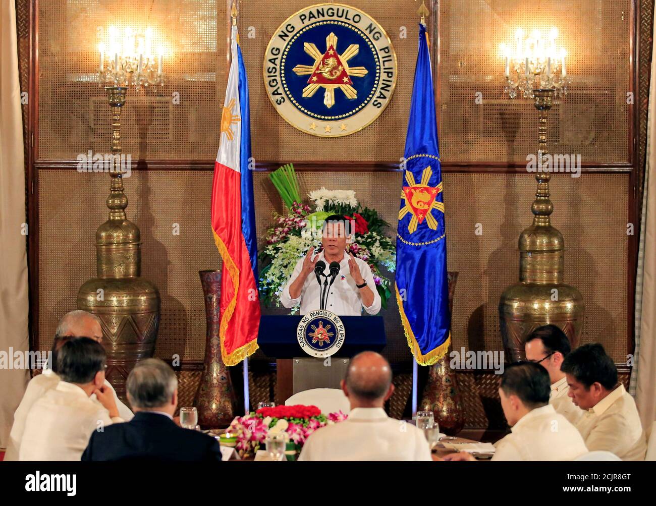 Philippine President Rodrigo Duterte Gesture As He Addresses Filipino Muslim Leaders During An Eid Al Fitr Celebration At The Malacanang Presidential Palace In Metro Manila Philippines June 27 17 Reuters Romeo Ranoco Stock Photo