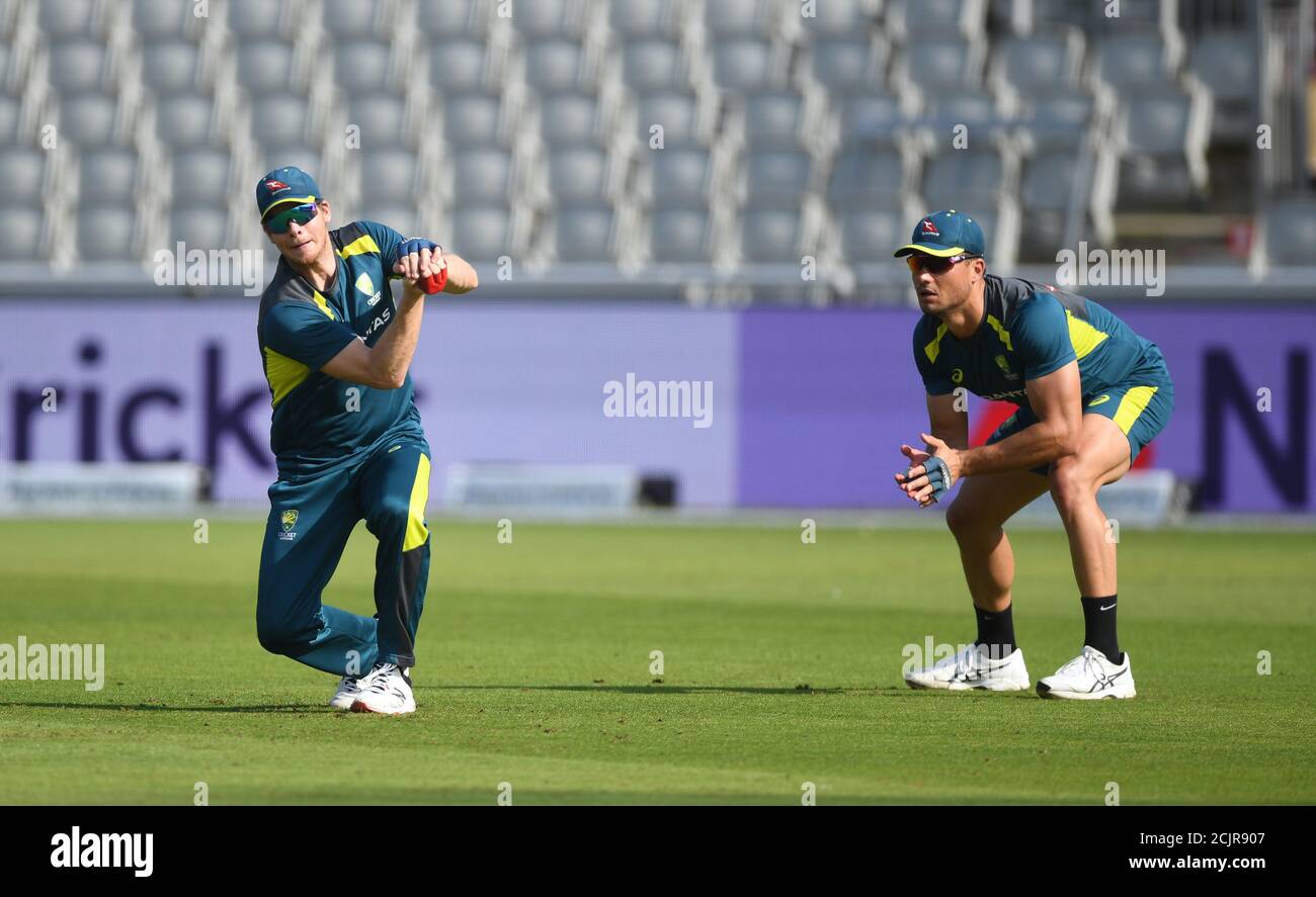 Steve Smith during an Australia net session at Old Trafford, Manchester. Stock Photo