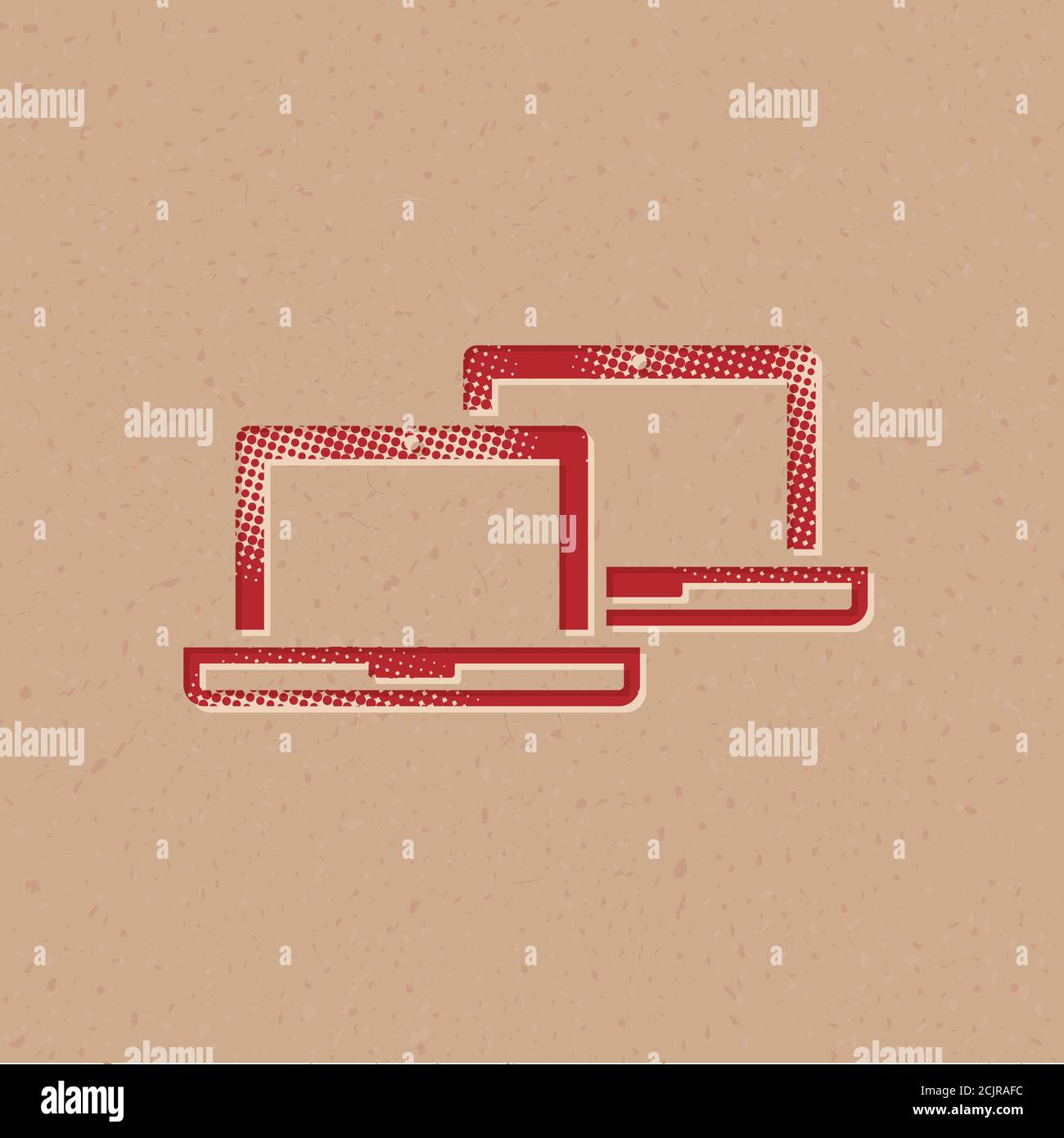 Laptops icon in halftone style. Grunge background vector illustration. Stock Vector