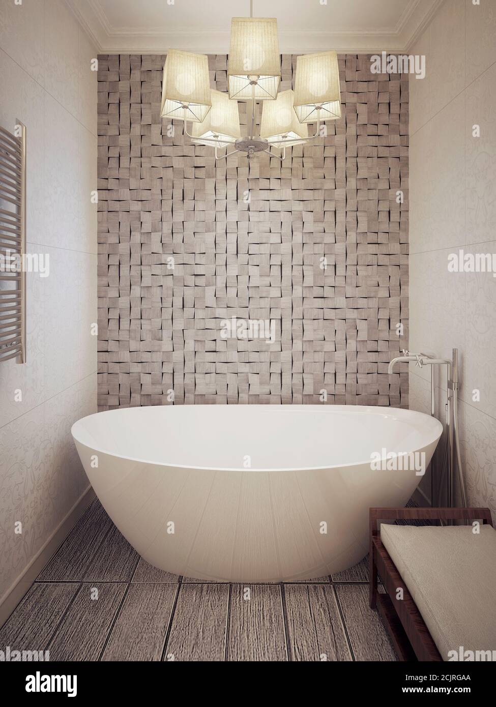 Bathtub in a modern bathroom. 3d render. Stock Photo