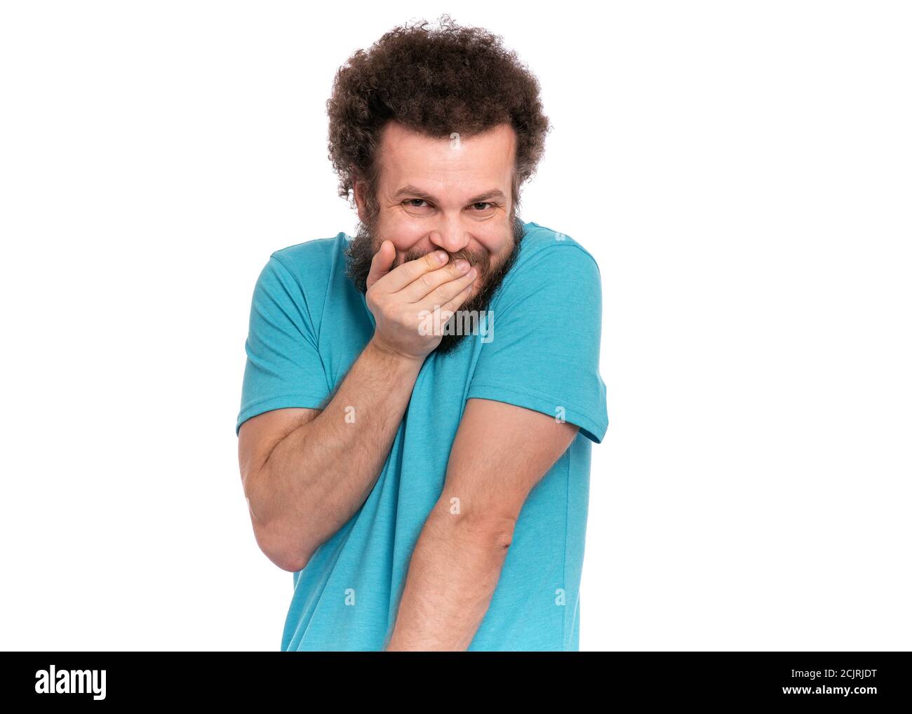 Crazy bearded man emotions and signs Stock Photo