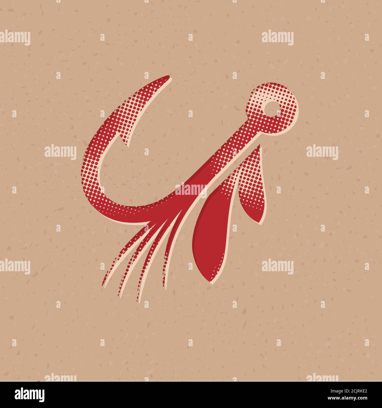 Fishing lure icon in halftone style. Grunge background vector illustration. Stock Vector