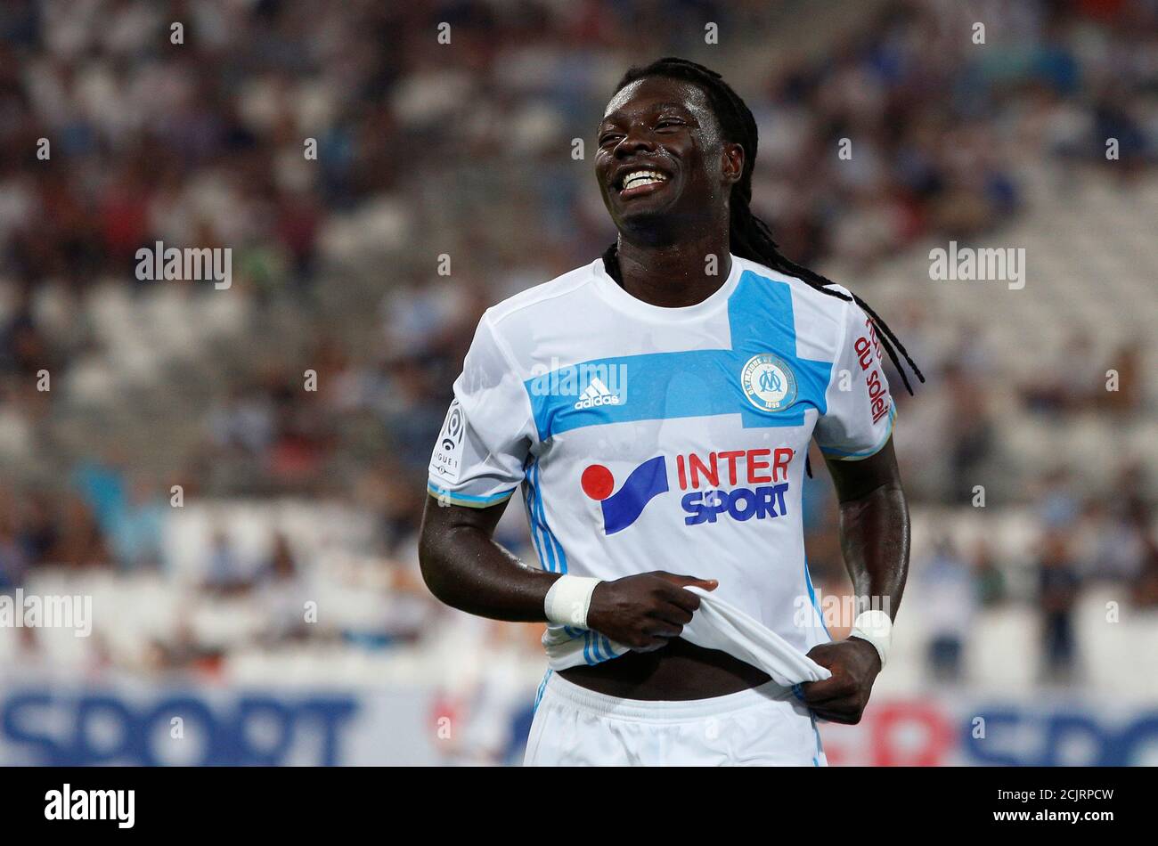 Football Soccer - Olympique Marseille v Lorient - French Ligue 1 -  Velodrome stadium, 26/08/2016 Olympique Marseille's Bafetimbi Gomis reacts  during match against Lorient. REUTERS/Philippe Laurenson Stock Photo - Alamy