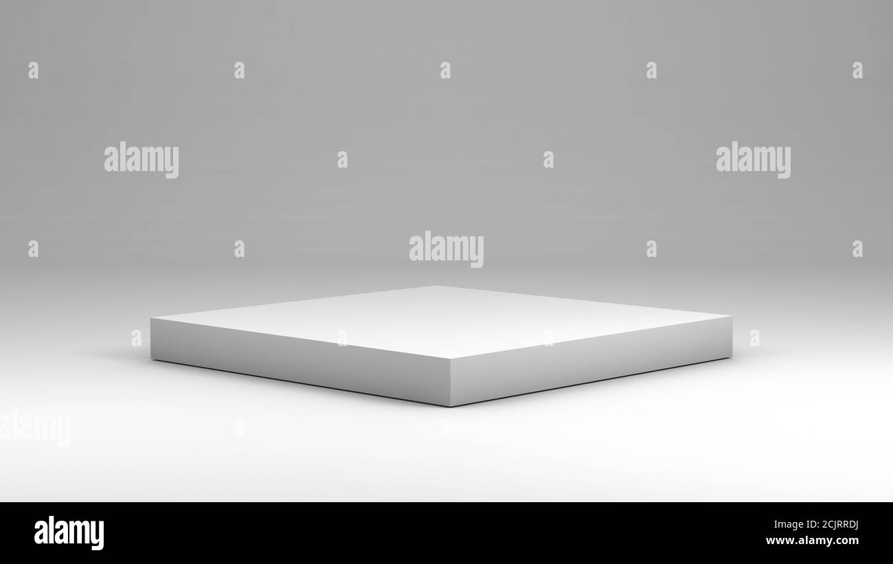 White square podium on a neutral background with empty space to display products.3D rendering Stock Photo