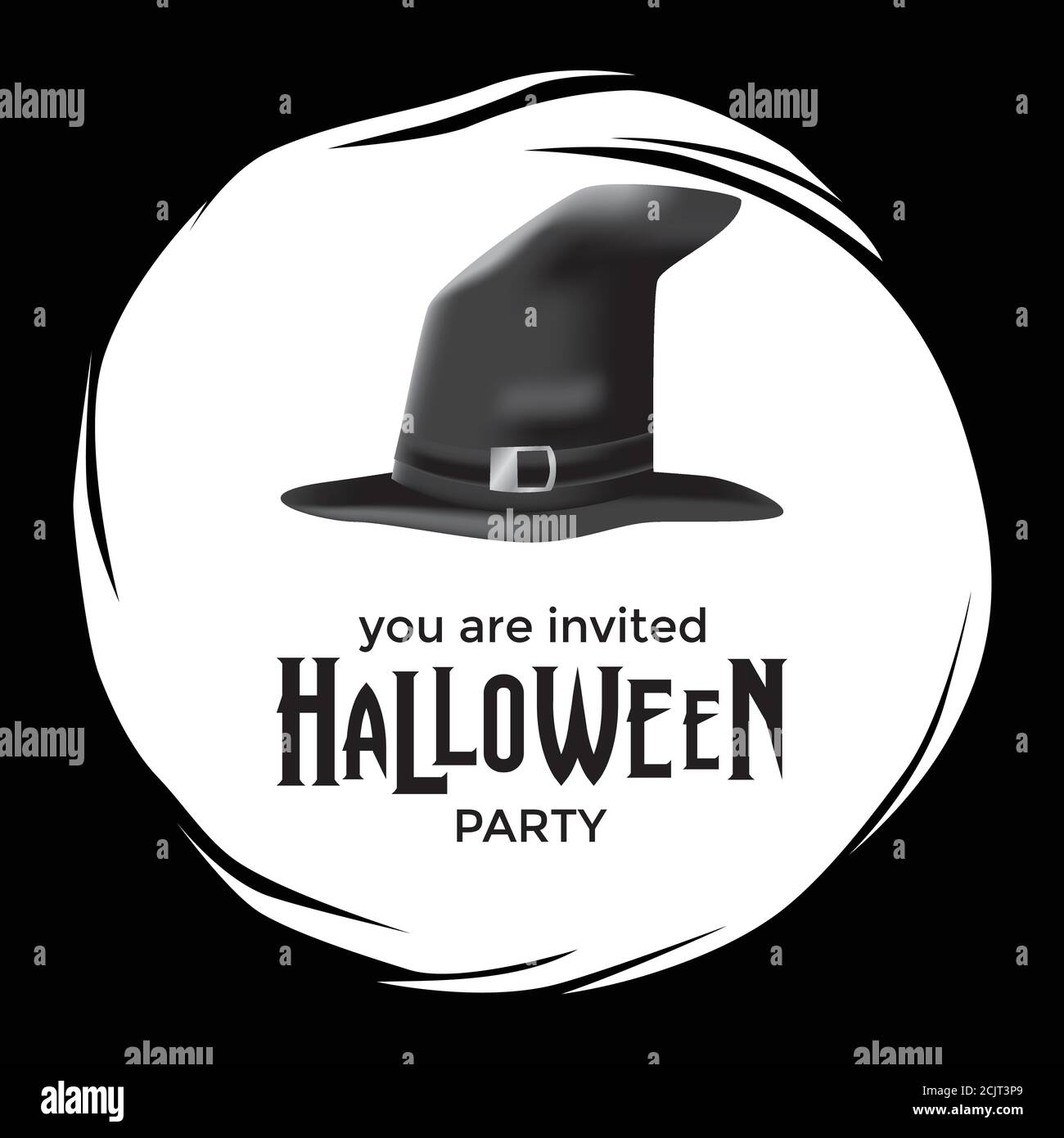 Halloween party banner template with circle frame and illustration of wizard hat Stock Vector