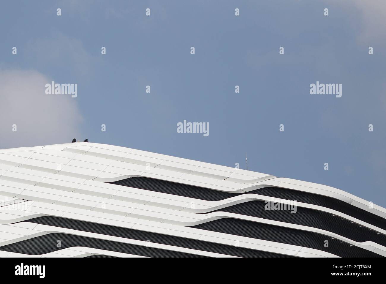 Anti-government demonstrators are seen on the roof of the Jockey Club Innovation Tower at the Polytechnic University in Hong Kong, China, November 16, 2019. REUTERS/Adnan Abidi Stock Photo