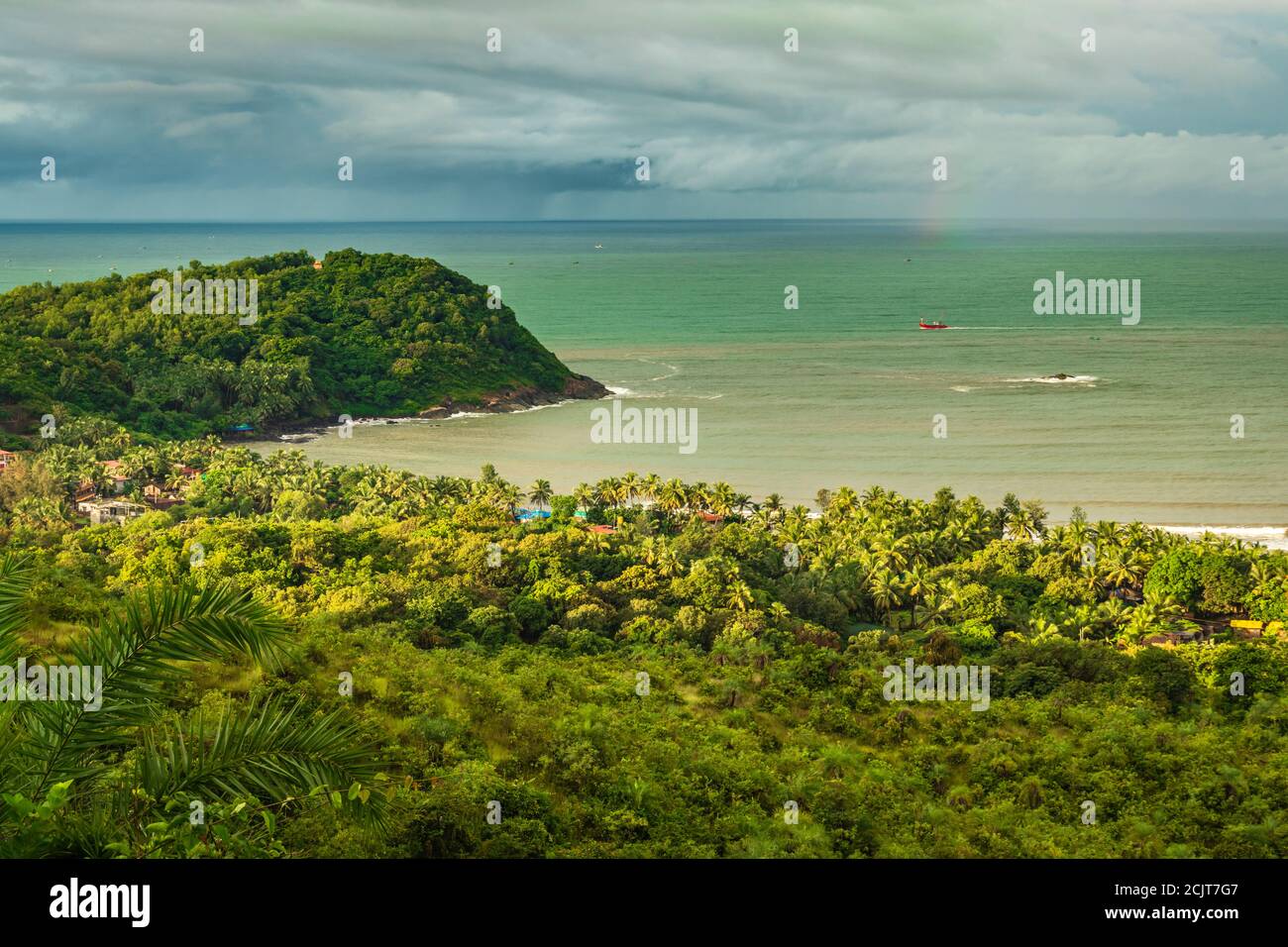landscape serene view with sea horizon and dense green forests image is