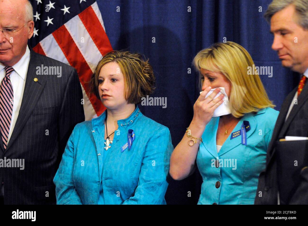 U S Senator Patrick Leahy D Vt L And Senator Sheldon Whitehouse D Ri R Appear With Widows Courtney Kemp 2nd L And Shelley Anderson 2nd R At A News Conference With Other Widows And