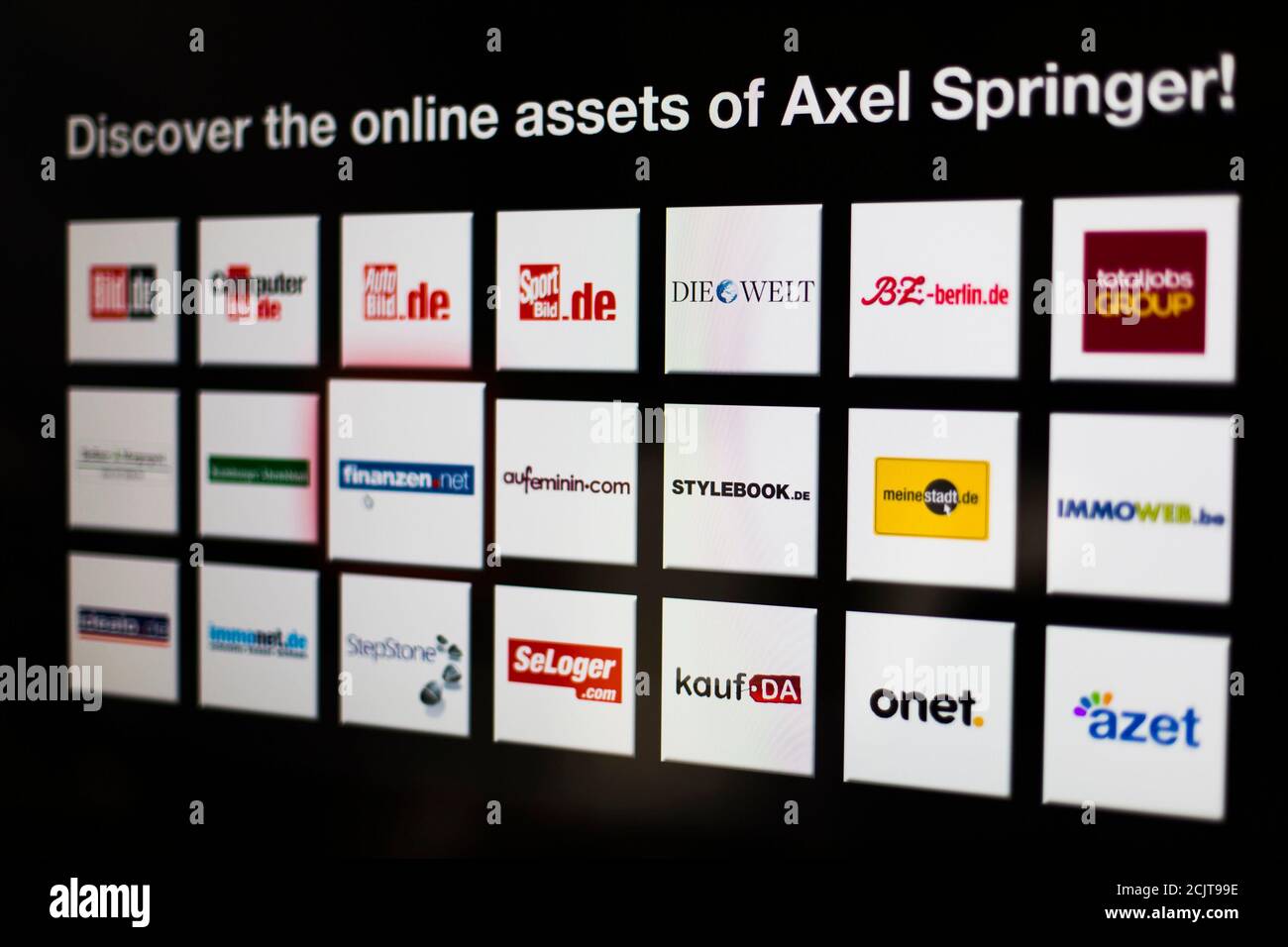 Logos of the digital products of the Axel Springer media group are  presented before a news conference on annual results in Berlin March 6,  2013. German publisher Axel Springer on Wednesday forecast