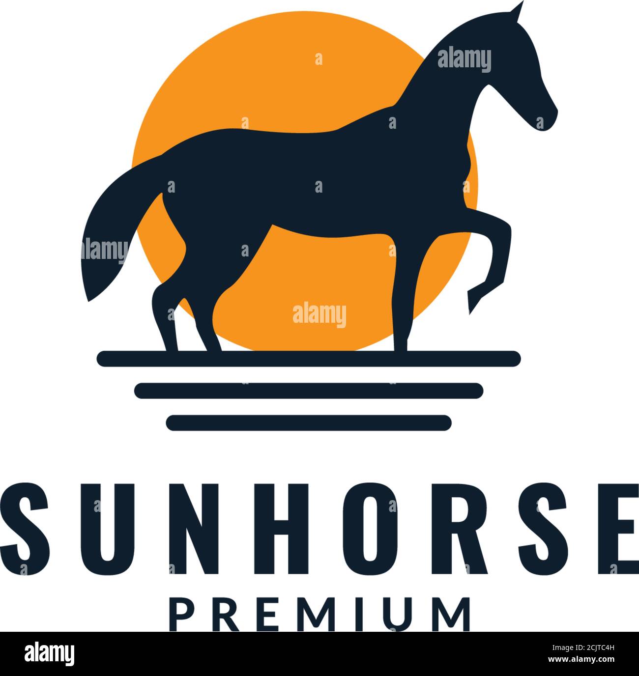 horse with sunset silhouette logo design Stock Vector