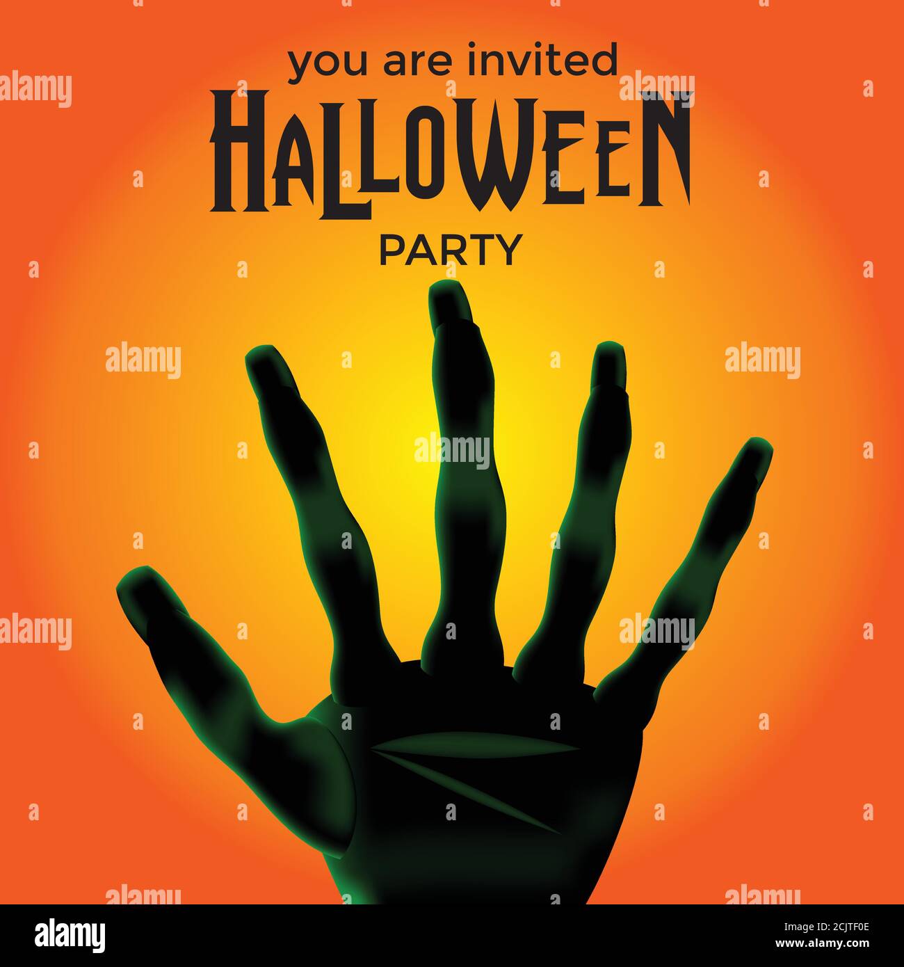 invitation halloween party banner poster with illustration of scary corpse hand Stock Vector