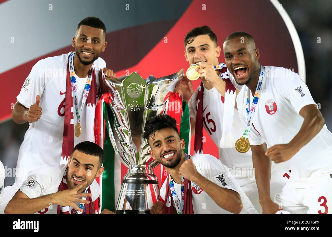 Soccer Football Afc Asian Cup Final Japan V Qatar Zayed Sports City Stadium Abu Dhabi United Arab Emirates February 1 2019 Qatar S Hassan Abdelkarim Abdelaziz Hatim Bassam