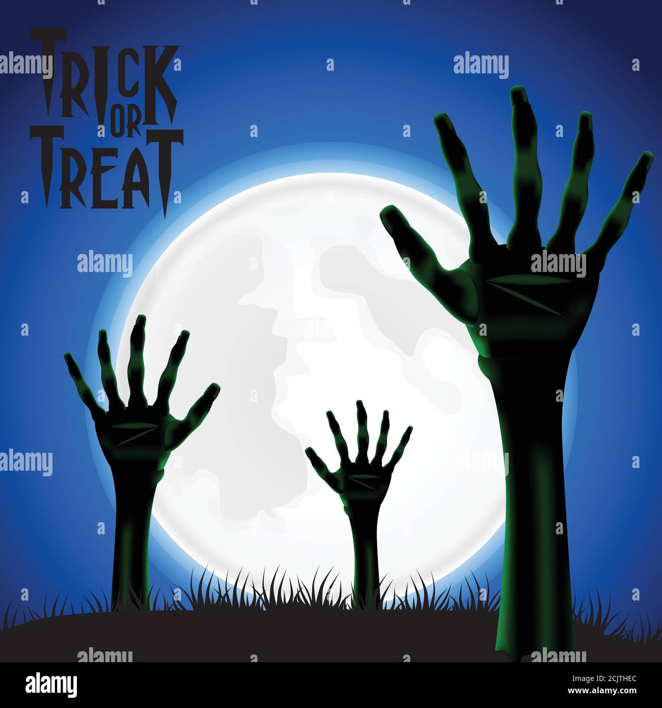 Trick or treat halloween party banner invitation with illustration of zombie hand corpse Stock Vector