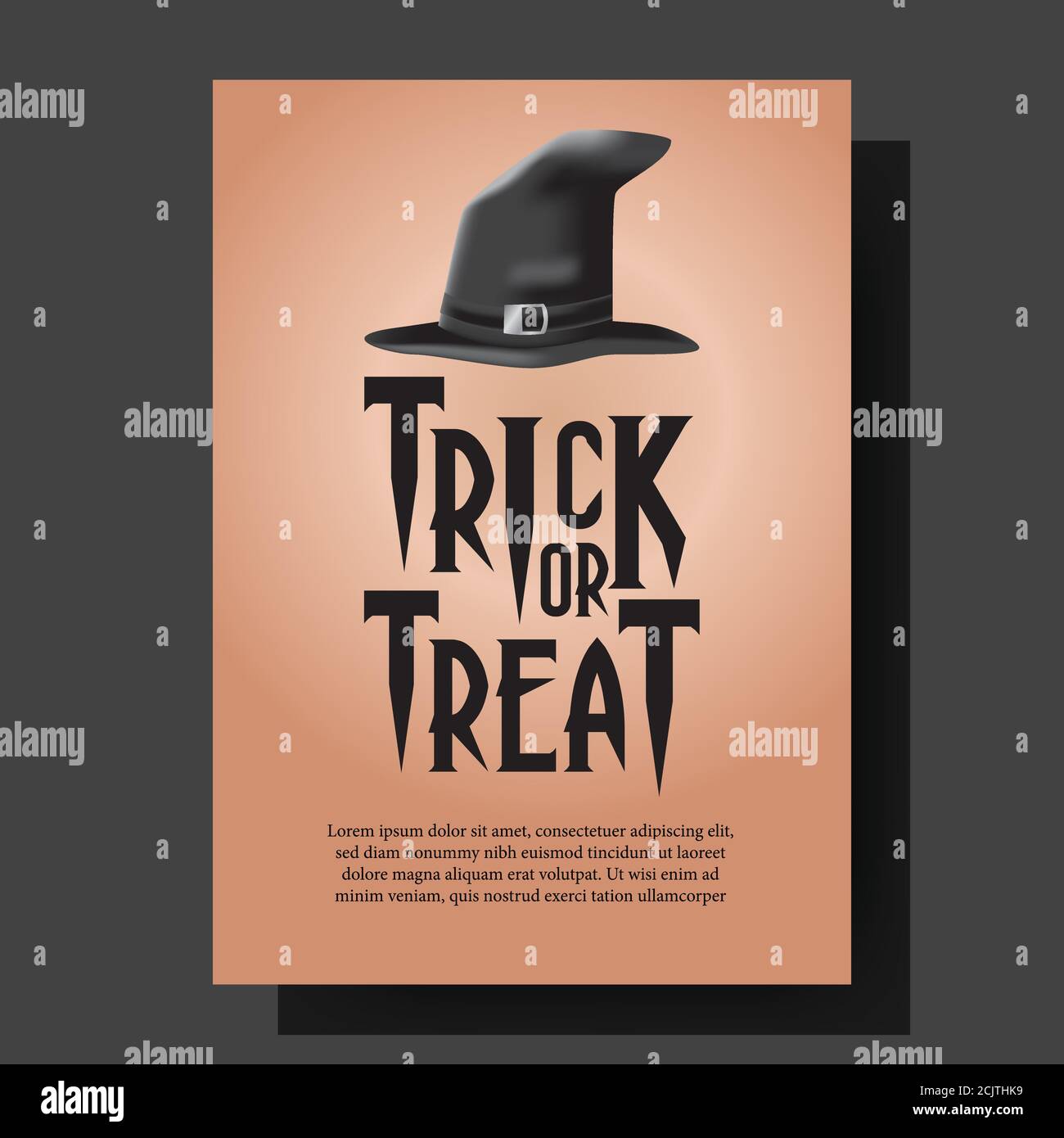 Trick or treat for halloween with illustration of wizard hat poster Stock Vector