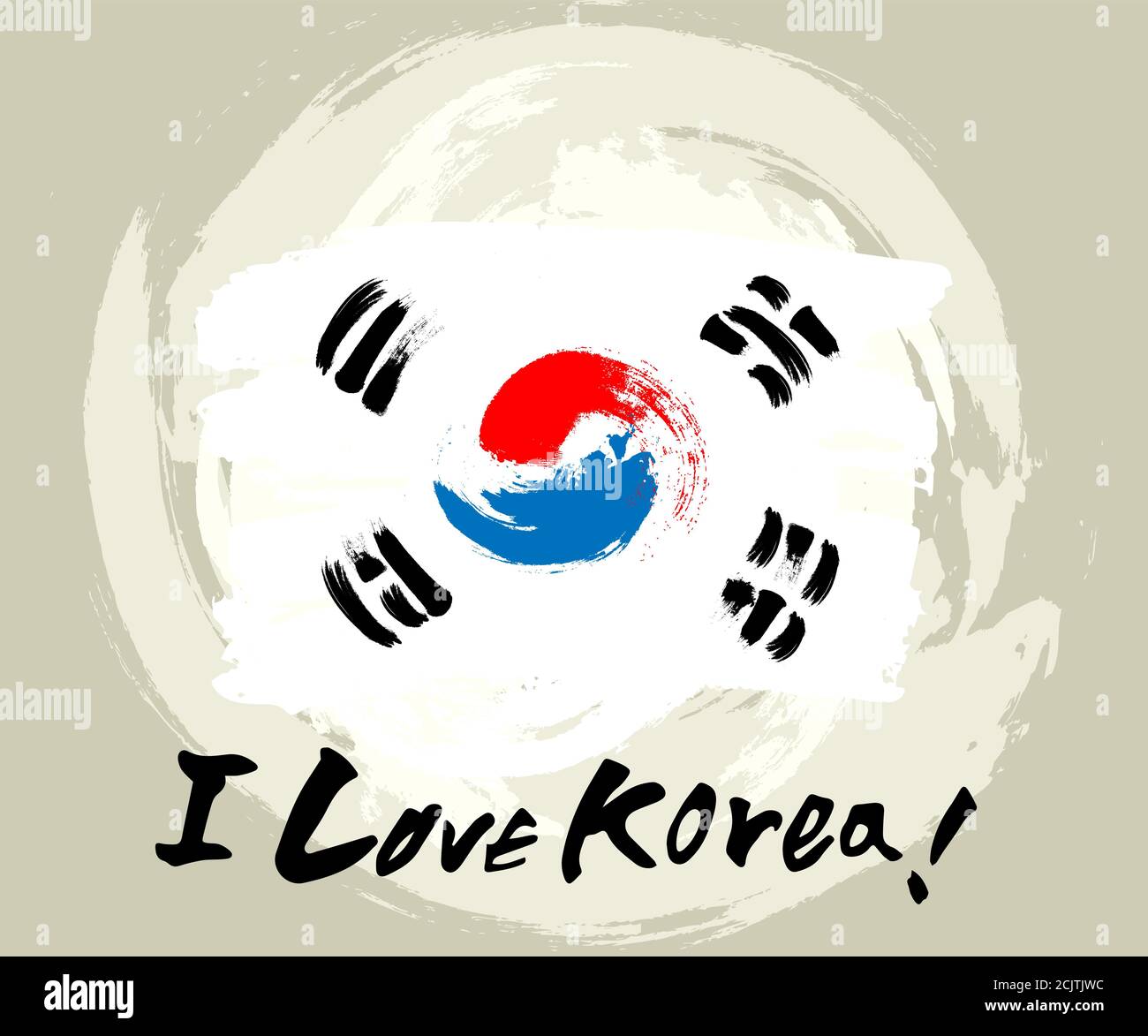 South Korea Flag With Brush Stroke Background Poster Vector Illustration Traditional Korean