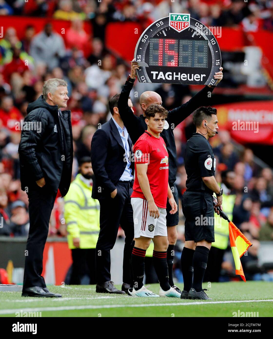 Soccer Football - Premier League - Manchester United v Chelsea - Old Trafford, Manchester, Britain - August 11, 2019  Manchester United's Daniel James comes on as a substitute to replace Andreas Pereira  REUTERS/Phil Noble  EDITORIAL USE ONLY. No use with unauthorized audio, video, data, fixture lists, club/league logos or 'live' services. Online in-match use limited to 75 images, no video emulation. No use in betting, games or single club/league/player publications.  Please contact your account representative for further details. Stock Photo