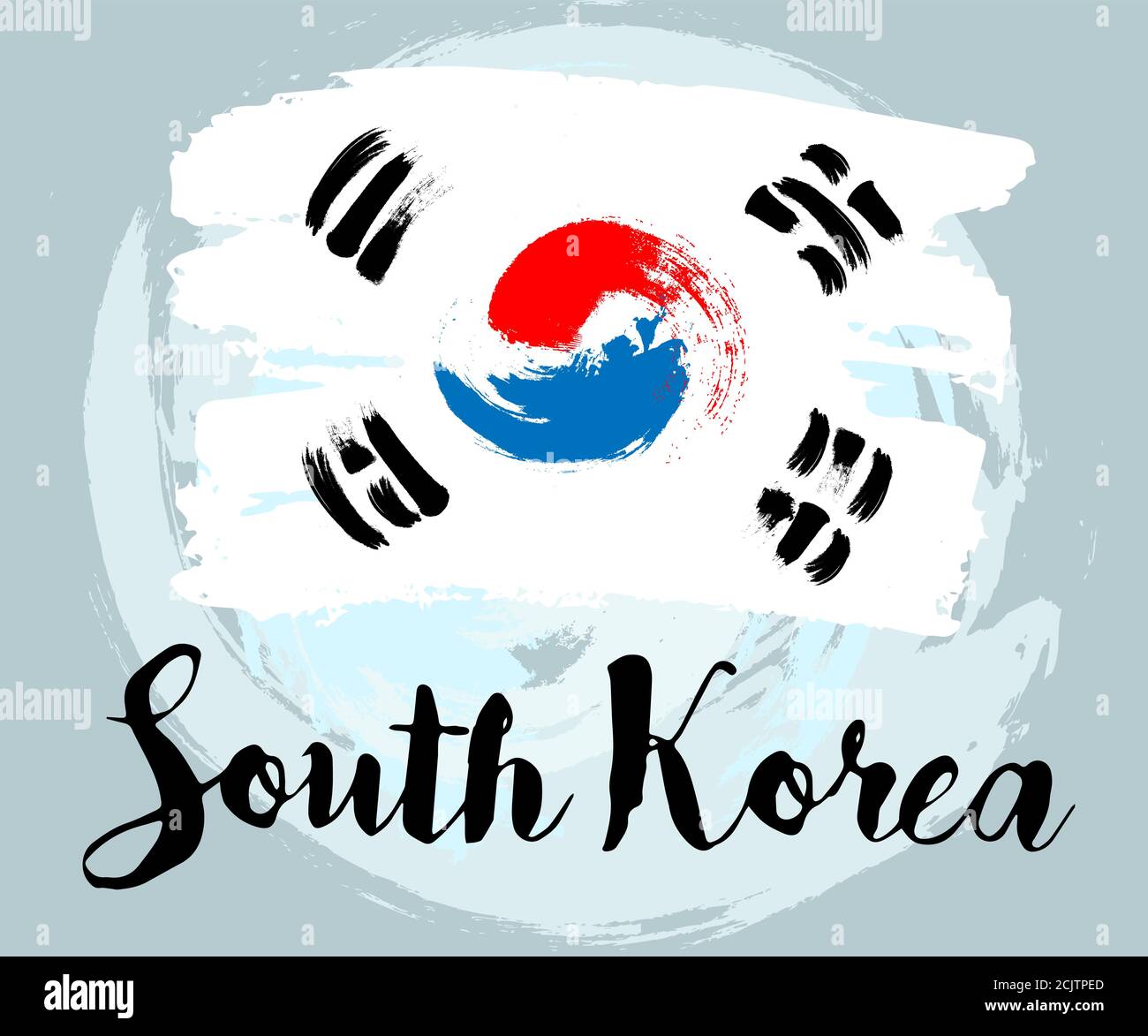 South Korea flag with brush stroke background, poster, vector