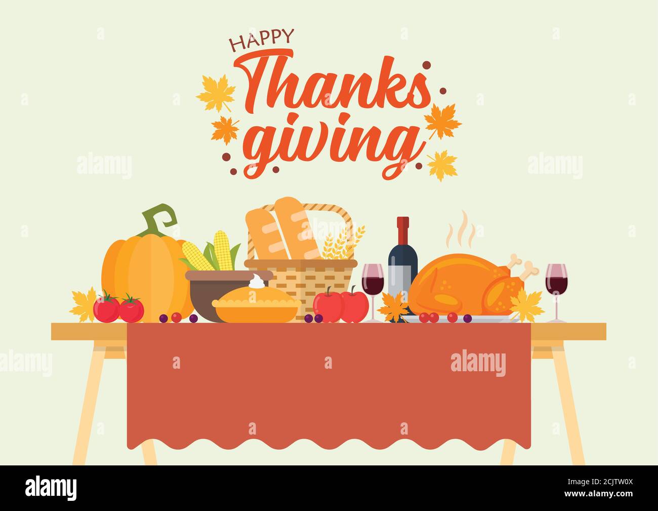 Thanksgiving dinner vector illustration. Festive holiday dinner. Stock Vector
