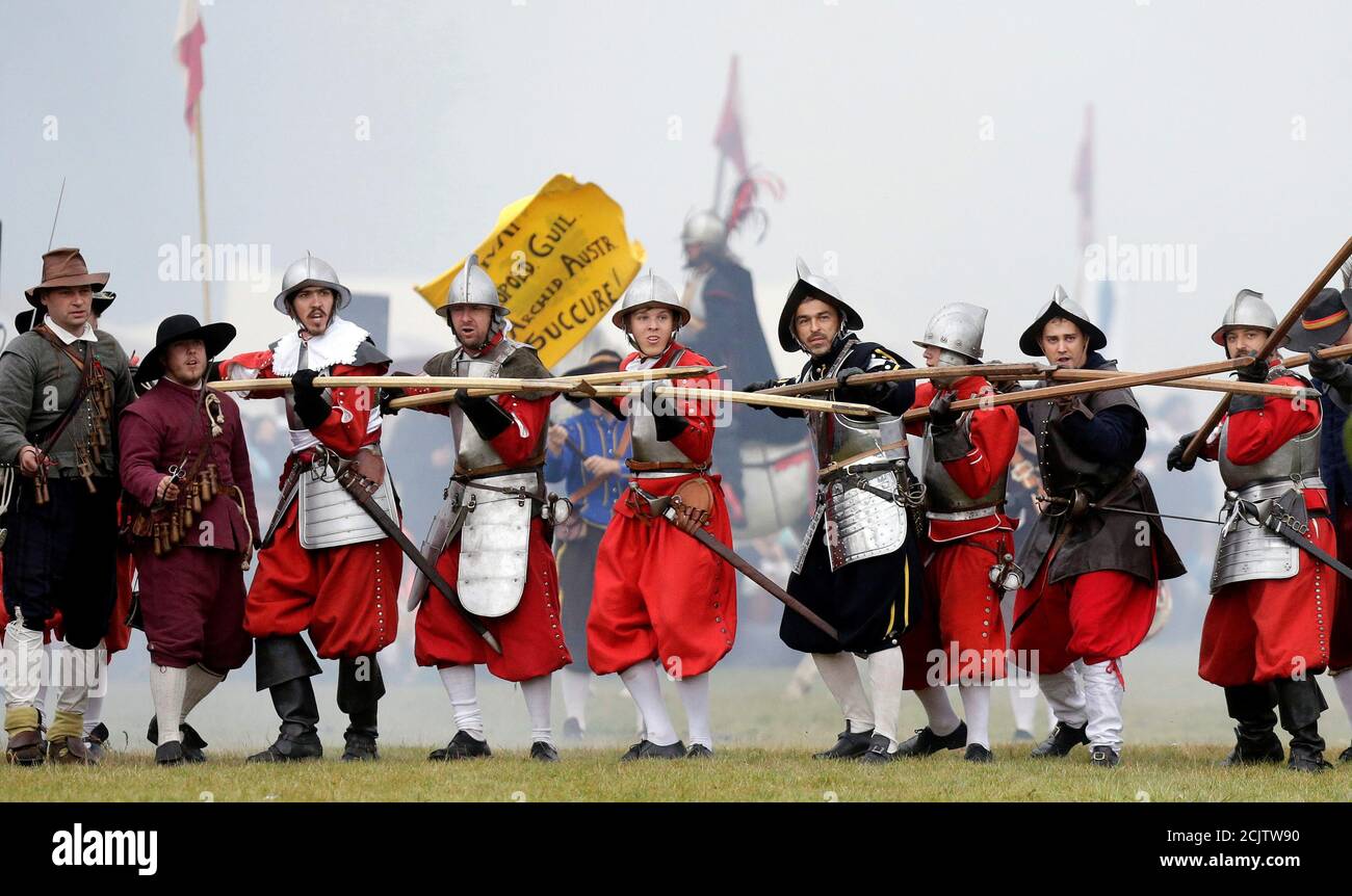 Participants wearing medieval costumes re-enact the 1620 battle of Bila Hora  between Bohemian Estates and