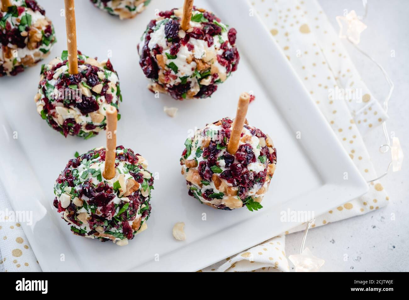 Christmas cheese ball appetizers with cranberries Stock Photo