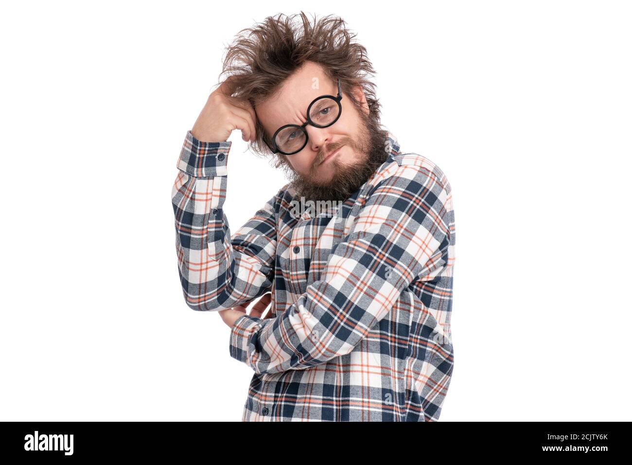 Crazy bearded man emotions and signs Stock Photo