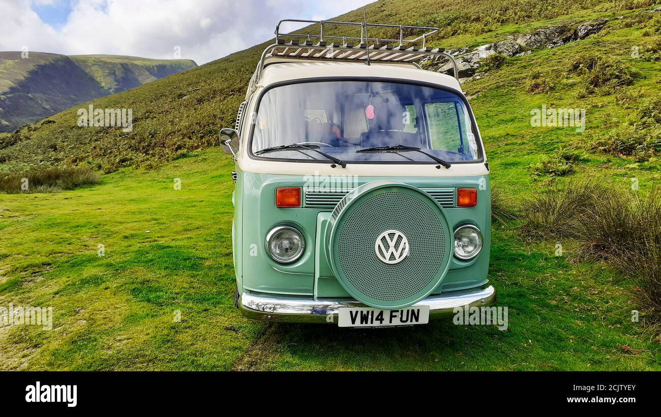 A VW campervan with a fun, personalised registration plate Stock Photo