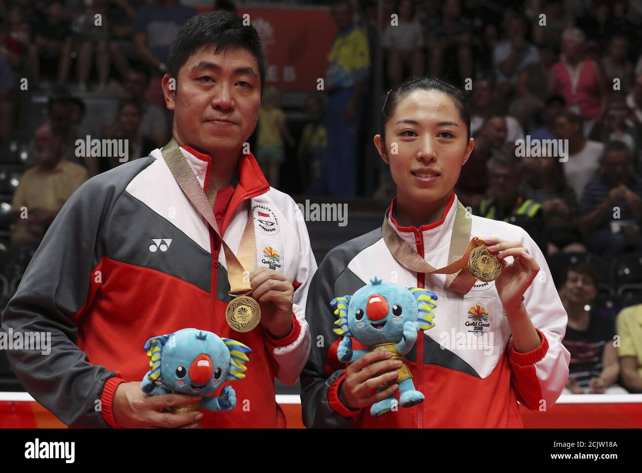 Table Tennis - Gold Coast 2018 Commonwealth Games - Mixed Doubles - Gold  Medal Match - Singapore v England - Oxenford Studios - Gold Coast,  Australia - April 15, 2018. Gao Ning