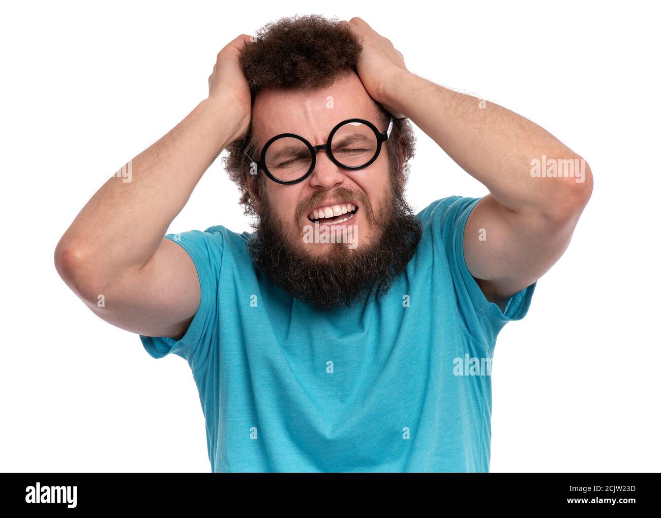 Bearded man curly hair hi-res stock photography and images - Alamy